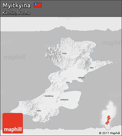 Gray Panoramic Map of Myitkyina, single color outside
