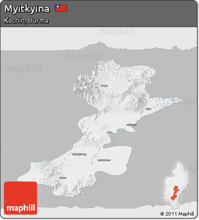 Gray Panoramic Map of Myitkyina, single color outside