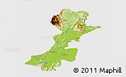 Physical Panoramic Map of Myitkyina, cropped outside