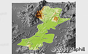 Physical Panoramic Map of Myitkyina, darken, desaturated