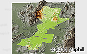 Physical Panoramic Map of Myitkyina, darken, semi-desaturated