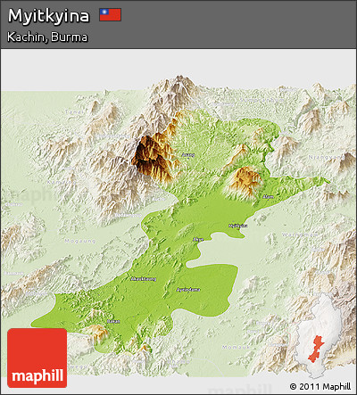Physical Panoramic Map of Myitkyina, lighten