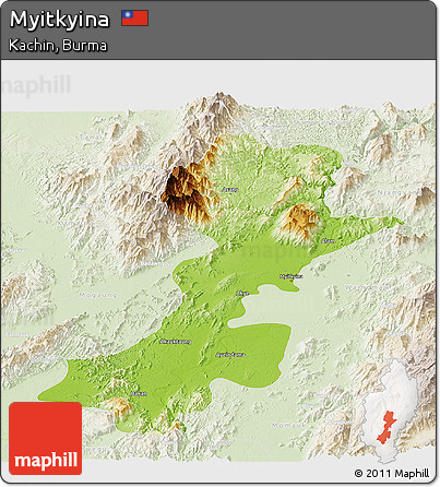 Physical Panoramic Map of Myitkyina, lighten