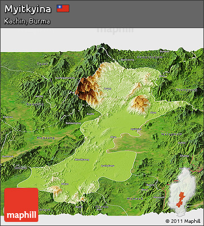 Physical Panoramic Map of Myitkyina, satellite outside
