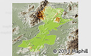 Physical Panoramic Map of Myitkyina, semi-desaturated