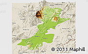 Physical Panoramic Map of Myitkyina, shaded relief outside