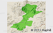 Political Panoramic Map of Myitkyina, shaded relief outside