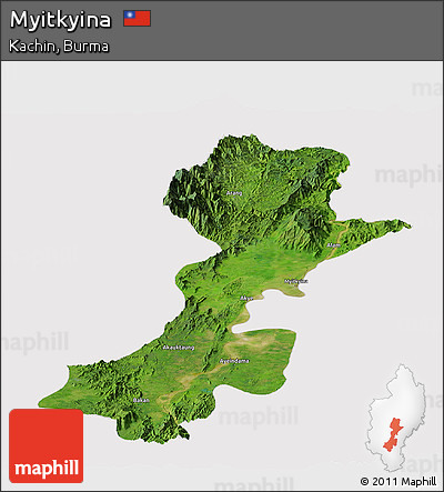 Satellite Panoramic Map of Myitkyina, cropped outside