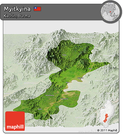 Satellite Panoramic Map of Myitkyina, lighten