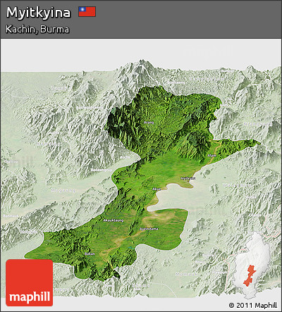 Satellite Panoramic Map of Myitkyina, lighten