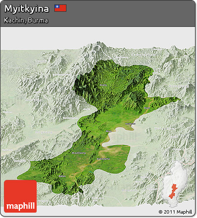 Satellite Panoramic Map of Myitkyina, lighten