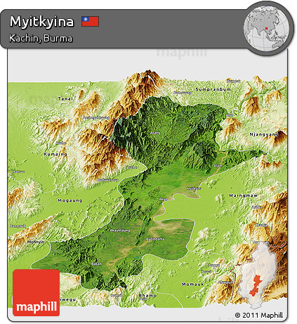 Satellite Panoramic Map of Myitkyina, physical outside