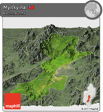 Satellite Panoramic Map of Myitkyina, semi-desaturated
