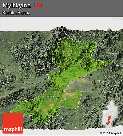 Satellite Panoramic Map of Myitkyina, semi-desaturated