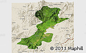 Satellite Panoramic Map of Myitkyina, shaded relief outside
