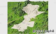 Shaded Relief Panoramic Map of Myitkyina, satellite outside