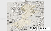 Shaded Relief Panoramic Map of Myitkyina, semi-desaturated