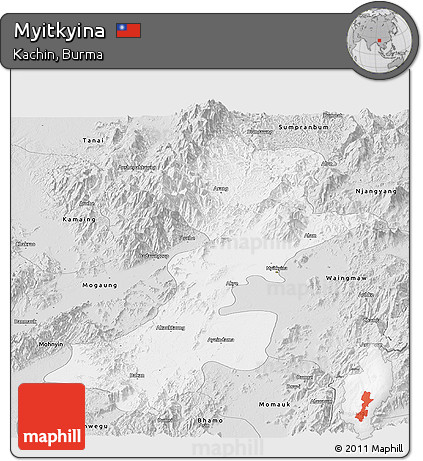 Silver Style Panoramic Map of Myitkyina