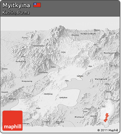 Silver Style Panoramic Map of Myitkyina