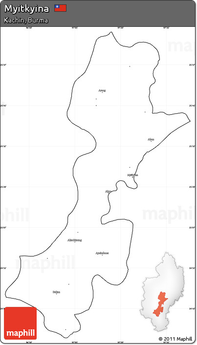 Blank Simple Map of Myitkyina, cropped outside