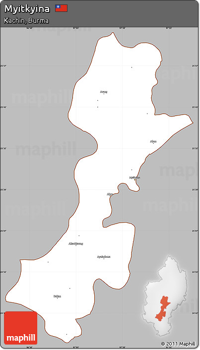 Gray Simple Map of Myitkyina, cropped outside