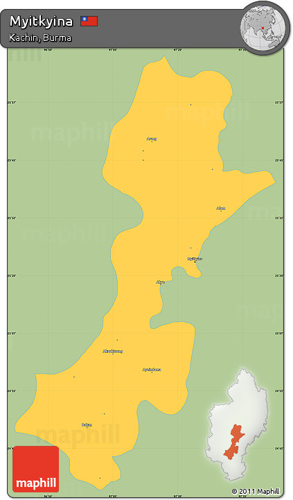 Savanna Style Simple Map of Myitkyina, single color outside