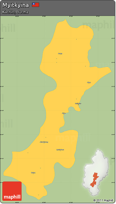 Savanna Style Simple Map of Myitkyina, single color outside
