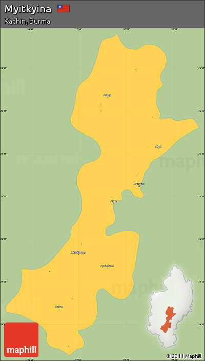 Savanna Style Simple Map of Myitkyina, single color outside