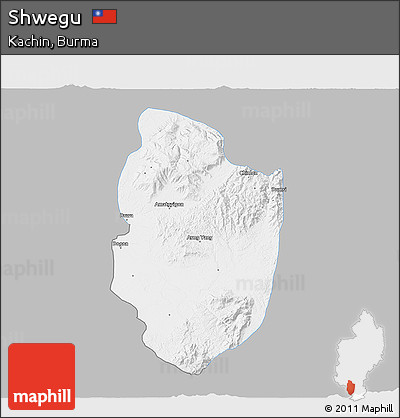 Gray 3D Map of Shwegu, single color outside