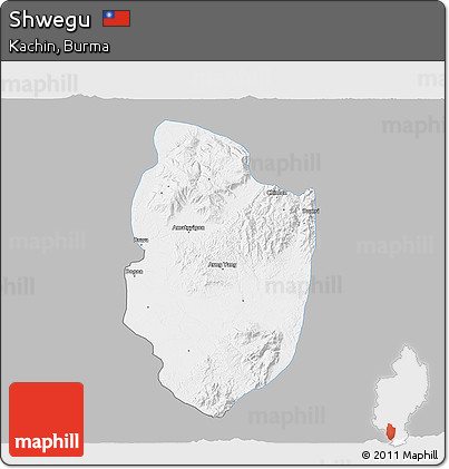 Gray 3D Map of Shwegu, single color outside