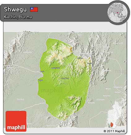 Physical 3D Map of Shwegu, lighten, semi-desaturated