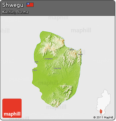 Physical 3D Map of Shwegu, single color outside
