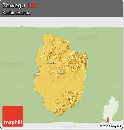 Savanna Style 3D Map of Shwegu, single color outside