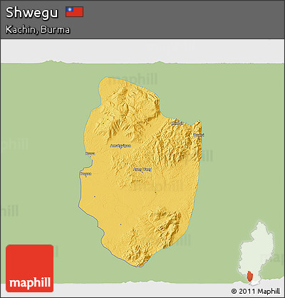 Savanna Style 3D Map of Shwegu, single color outside