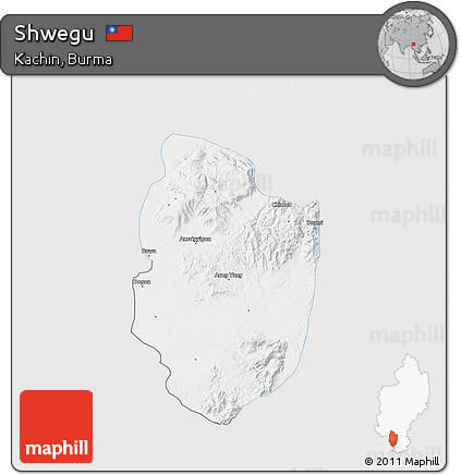 Silver Style 3D Map of Shwegu, single color outside