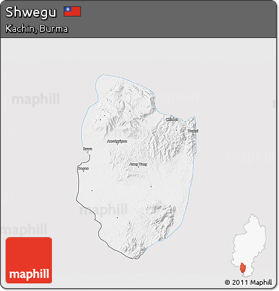 Silver Style 3D Map of Shwegu, single color outside