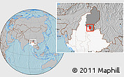 Gray Location Map of Shwegu, highlighted country, highlighted parent region, hill shading