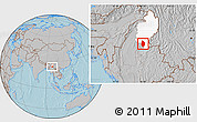 Gray Location Map of Shwegu, highlighted parent region, hill shading
