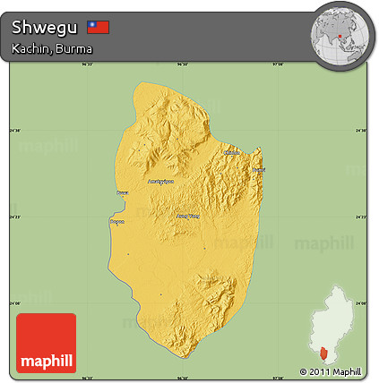 Savanna Style Map of Shwegu, single color outside