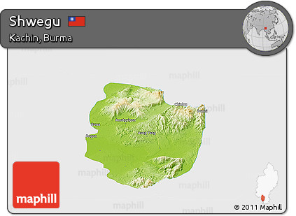 Physical Panoramic Map of Shwegu, single color outside