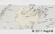 Shaded Relief Panoramic Map of Shwegu, semi-desaturated