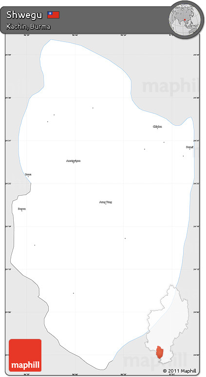 Silver Style Simple Map of Shwegu, single color outside