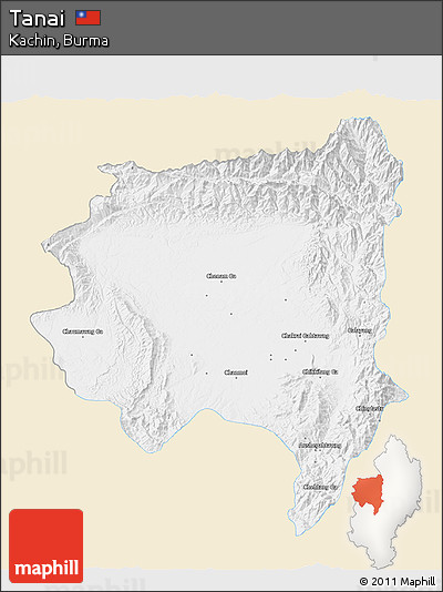 Classic Style 3D Map of Tanai, single color outside
