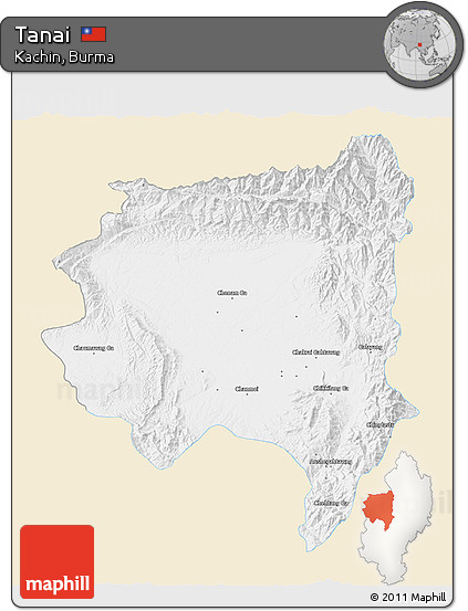 Classic Style 3D Map of Tanai, single color outside