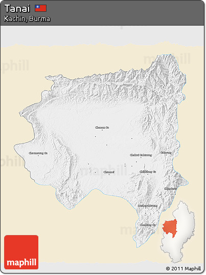 Classic Style 3D Map of Tanai, single color outside