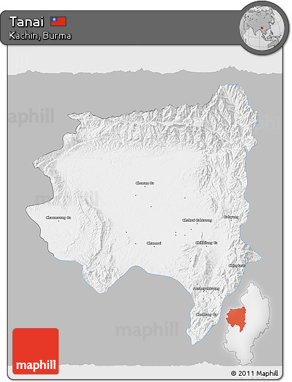 Gray 3D Map of Tanai, single color outside