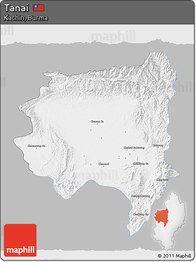 Gray 3D Map of Tanai, single color outside