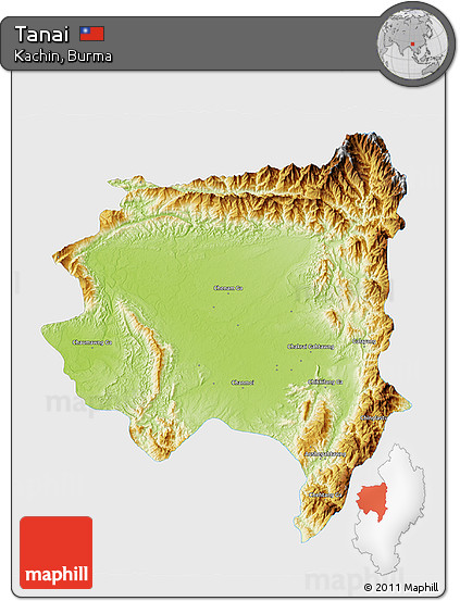 Physical 3D Map of Tanai, single color outside