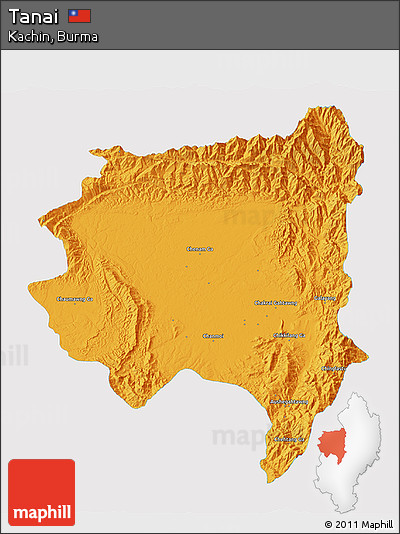Political 3D Map of Tanai, single color outside
