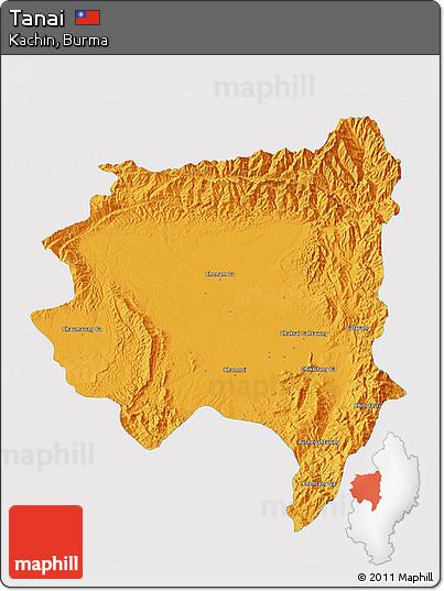 Political 3D Map of Tanai, single color outside